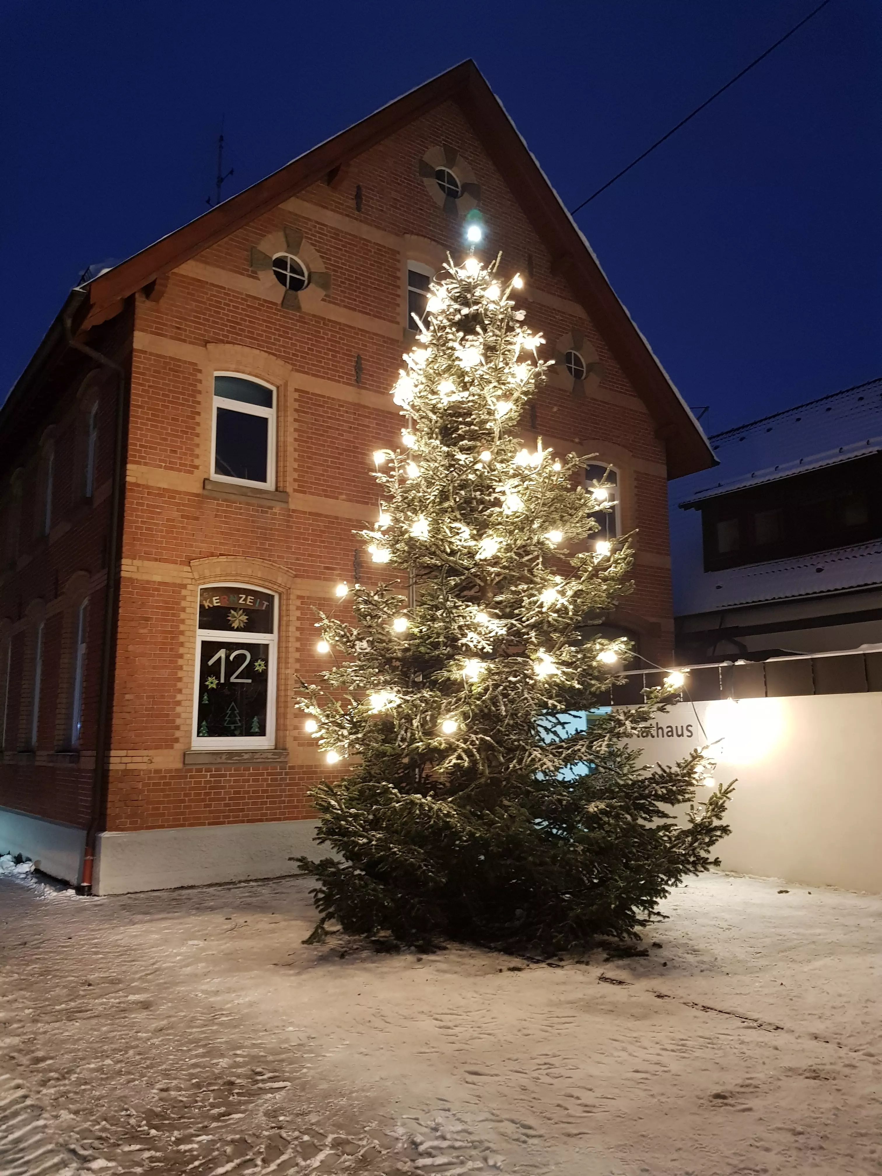 Weihnachtsbaum vor unserem Rathaus in Göggingen